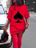 LW Casual O Neck Print Red Mini Dress