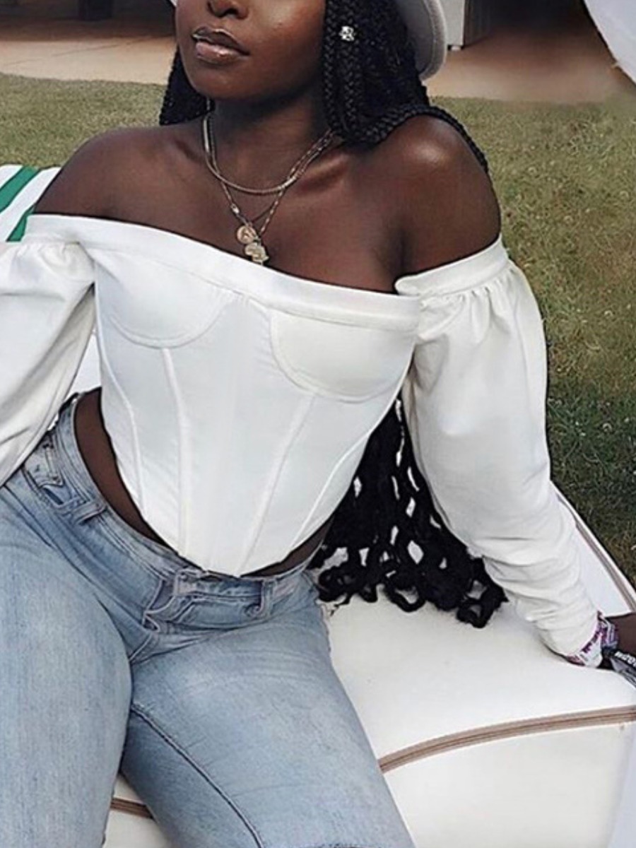 

lovely Trendy Dew Shoulder Asymmetrical White Blouse