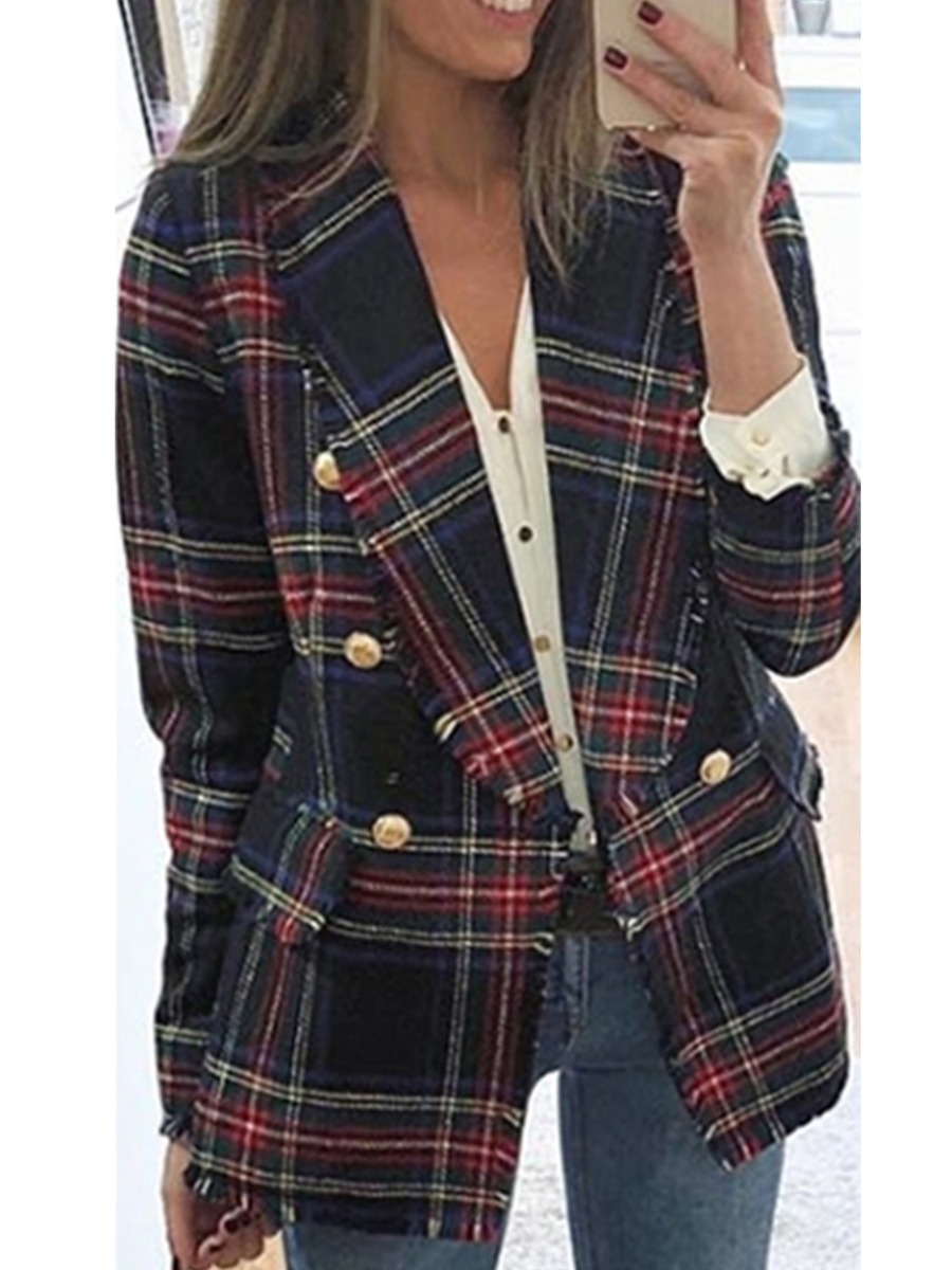 

lovely Trendy Grid Print Red Coat
