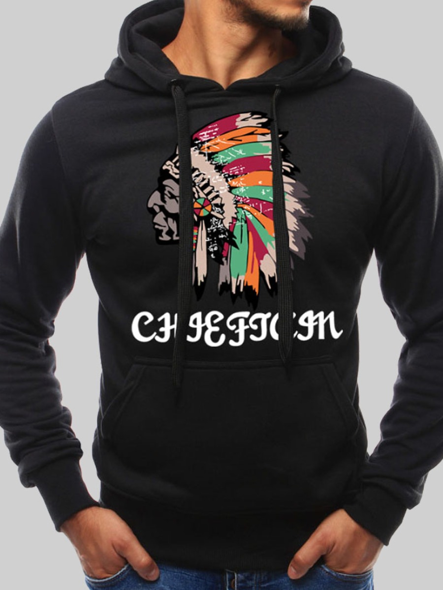 

lovely Sportswear Hooded Collar Print Black Men Hoodie