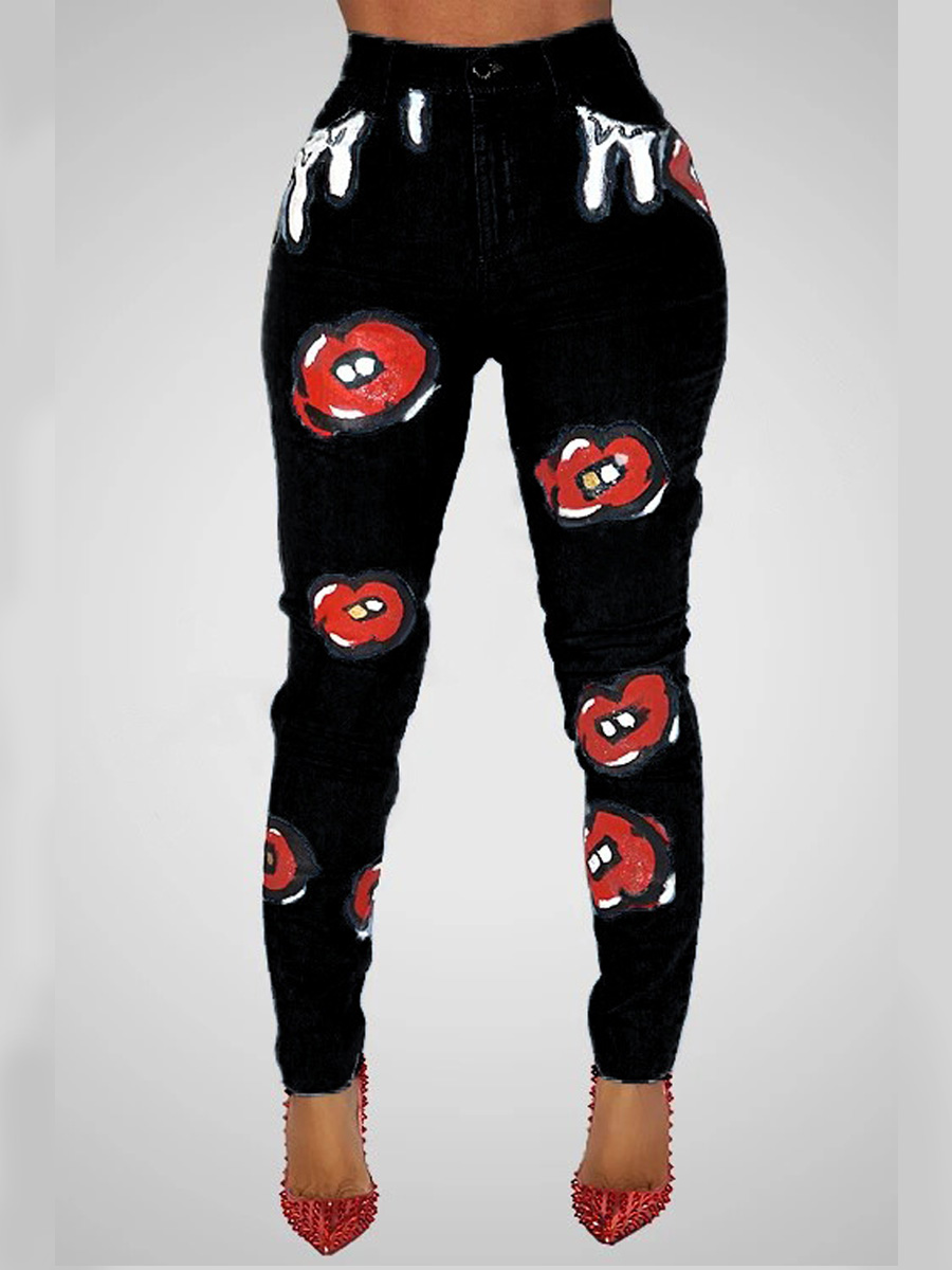

lovely Casual Print Skinny Black Jeans