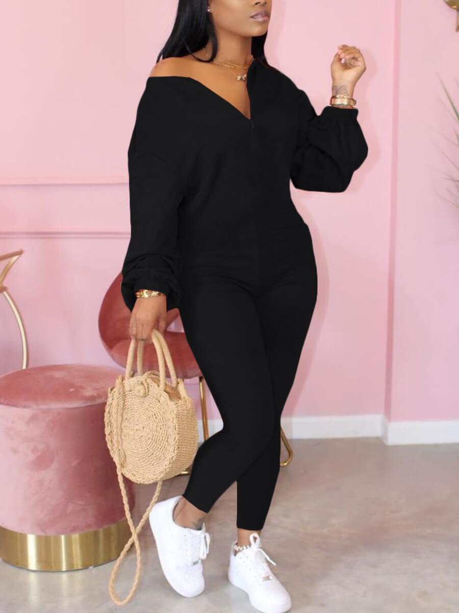 

Lovely Leisure Zipper Design Black One-piece Jumpsuit