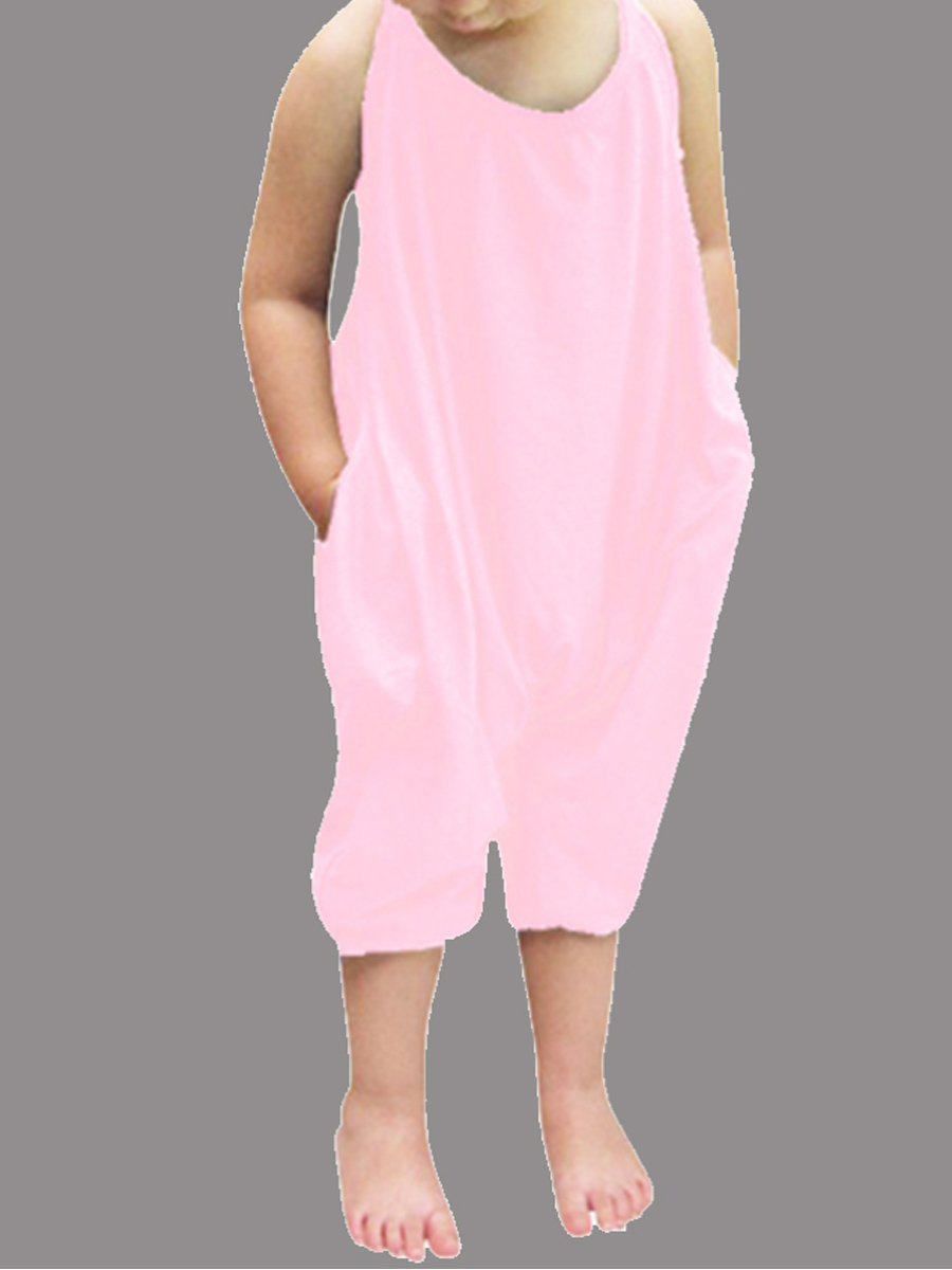 

Lovely Trendy Pocket Patched Pink Girl One-piece Jumpsuit