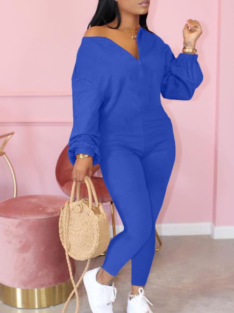 

Lovely Leisure Zipper Design Blue One-piece Jumpsuit