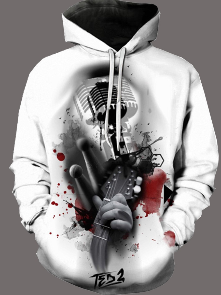 

Men lovely Casual Hooded Collar Print White Hoodie