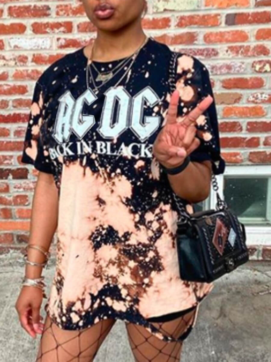 

Lovely Street O Neck Print Black T-shirt