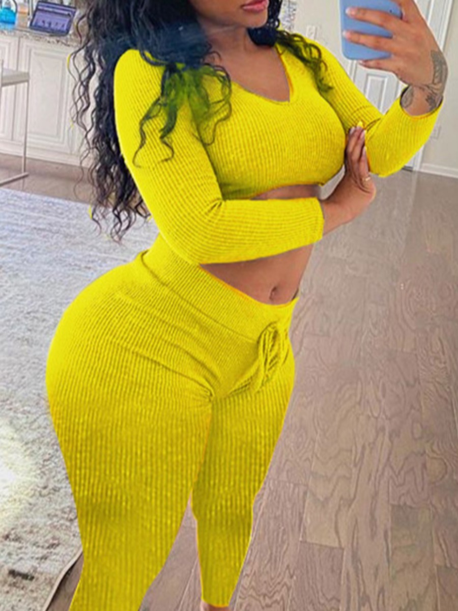 

lovely Sportswear Hooded Collar Striped Yellow Two Piece Pants Set