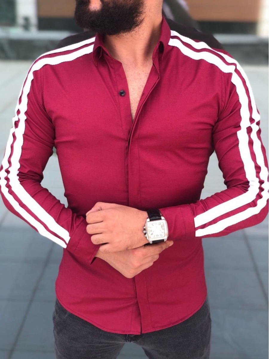 

lovely Casual Turndown Collar Patchwork Red Men Shirt