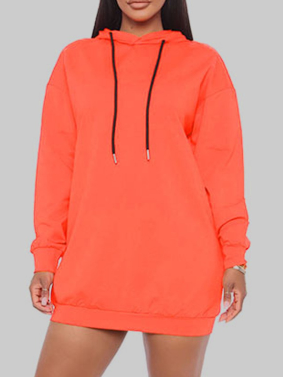 

lovely Casual Hooded Collar Basic Orange Hoodie