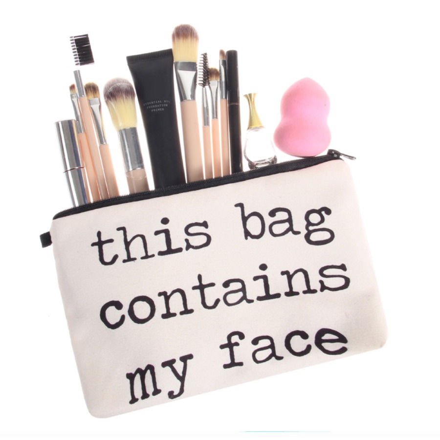 

lovely Stylish Zipper Design Letter Print White Makeup Bags