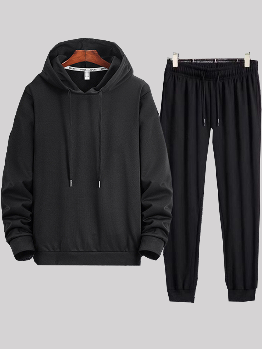 

lovely Casual Hooded Collar Basic Black Men Two-piece Pants Set