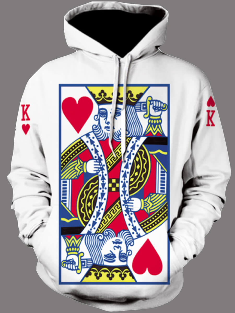 

LW Men Polyester Basic Print Poker Loose Stretchy Hoodie, White