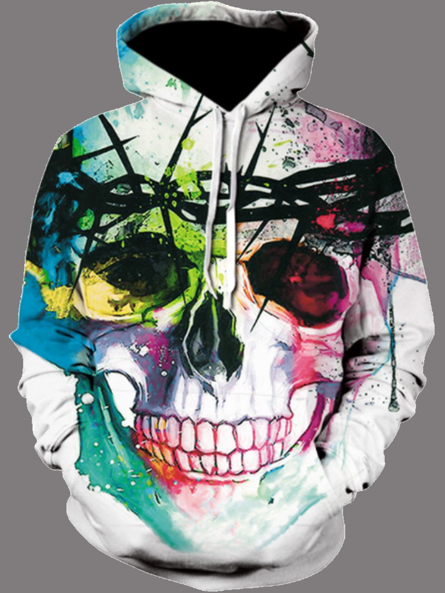 

lovely Street Hooded Collar Print White Men Hoodie