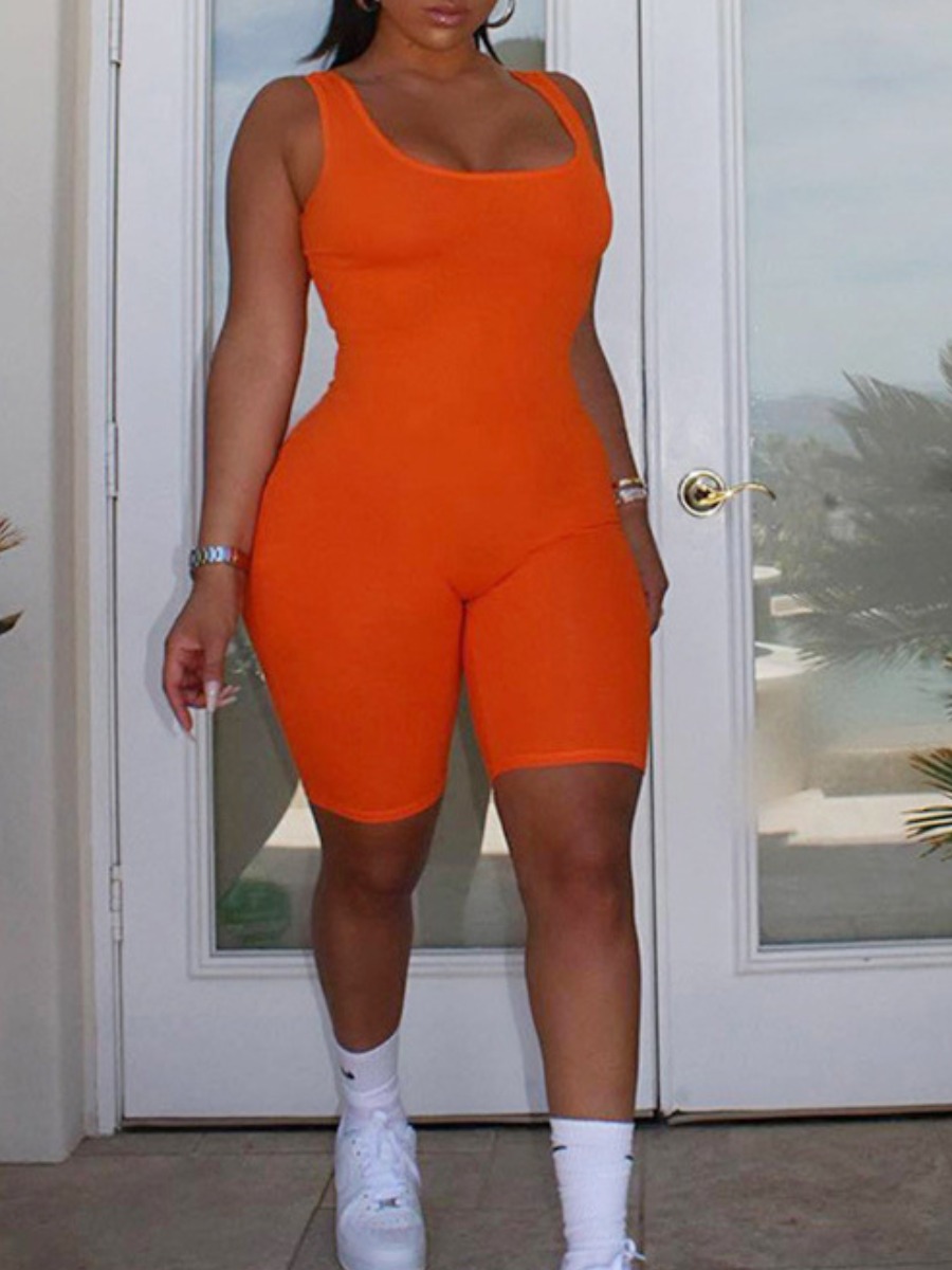 

lovely Sportswear U Neck Skinny Orange One-piece Romper
