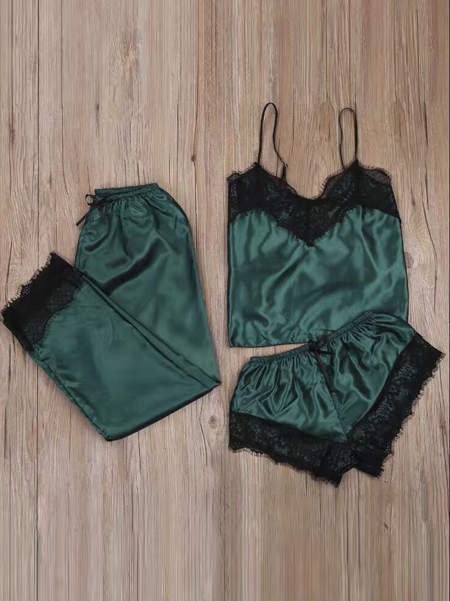 

lovely Sexy Lace Patchwork Green Sleepwear