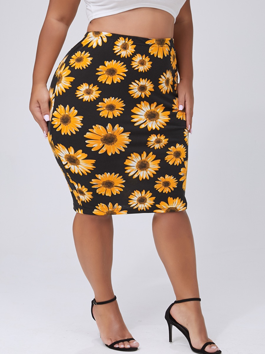 

lovely Trendy Floral Print Black Plus Size Skirt