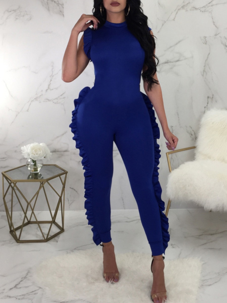 

lovely Trendy Stringy Selvedge Royalblue Plus Size One-piece Jumpsuit