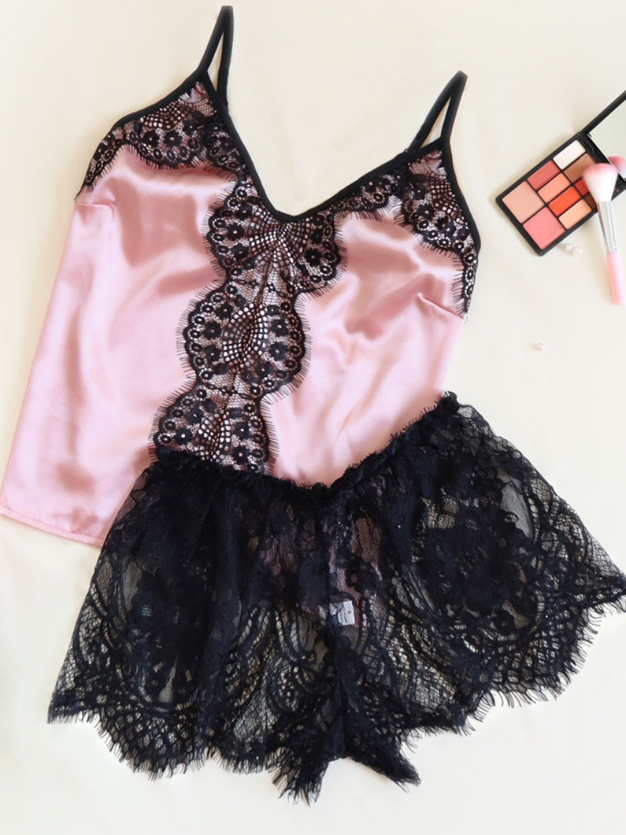 

lovely Sexy Lace Patchwork Pink Sleepwear