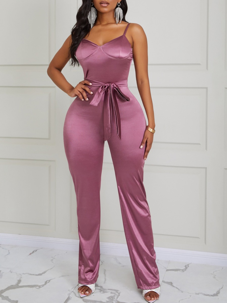 

lovely Trendy Spaghetti Strap Lace-up Purple One-piece Jumpsuit