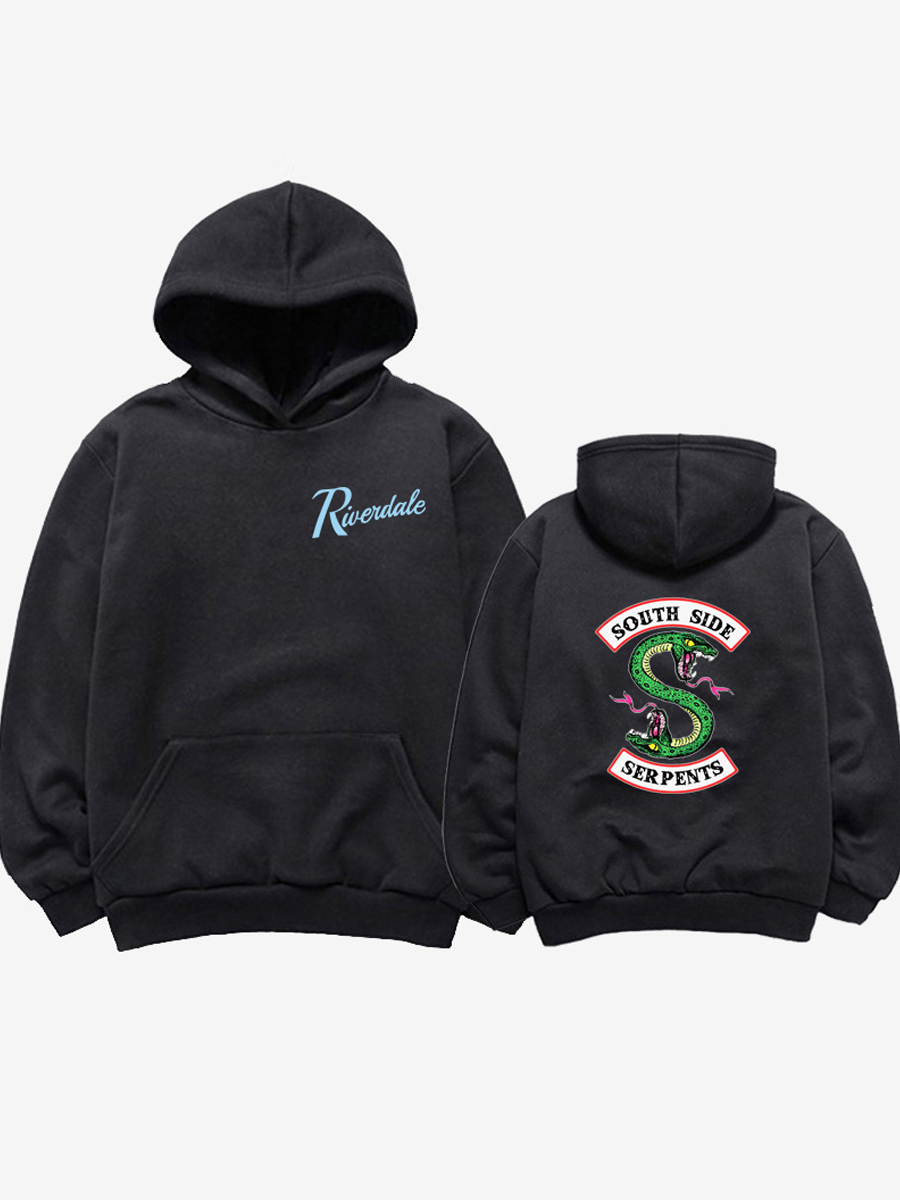 

lovely Casual O Neck Print Black Hoodie