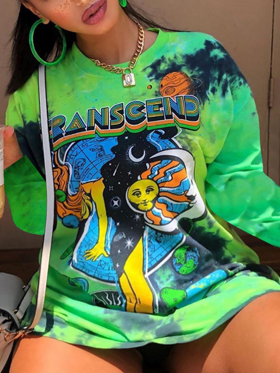 

lovely Casual O Neck Print Green Plus Size Blouses