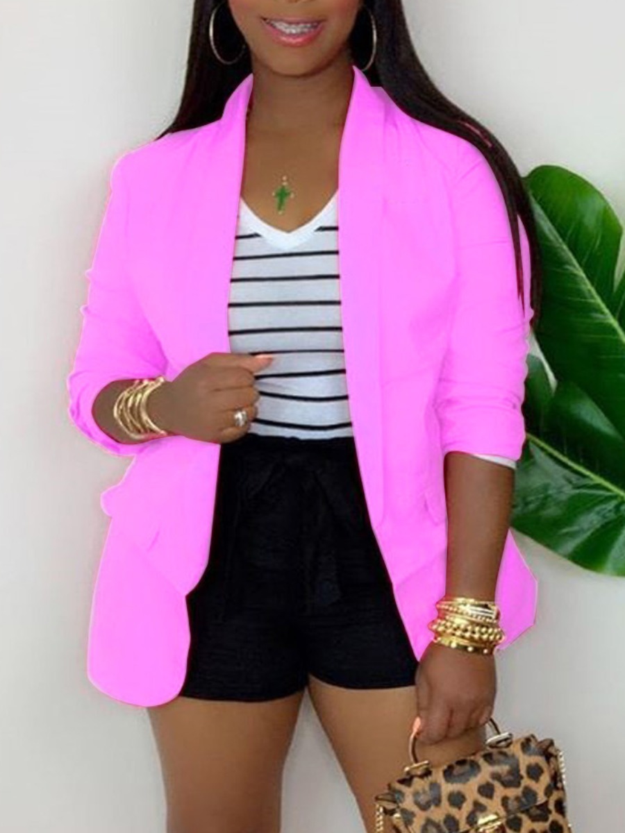 

lovely Stylish Turndown Collar Basic Pink Coat