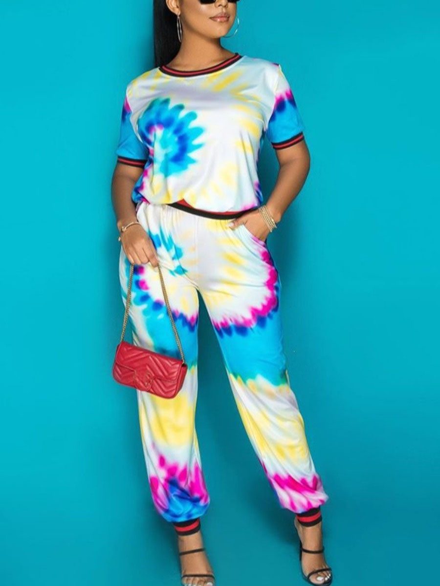

lovely Casual O Neck Tie-dye Blue Loungewear