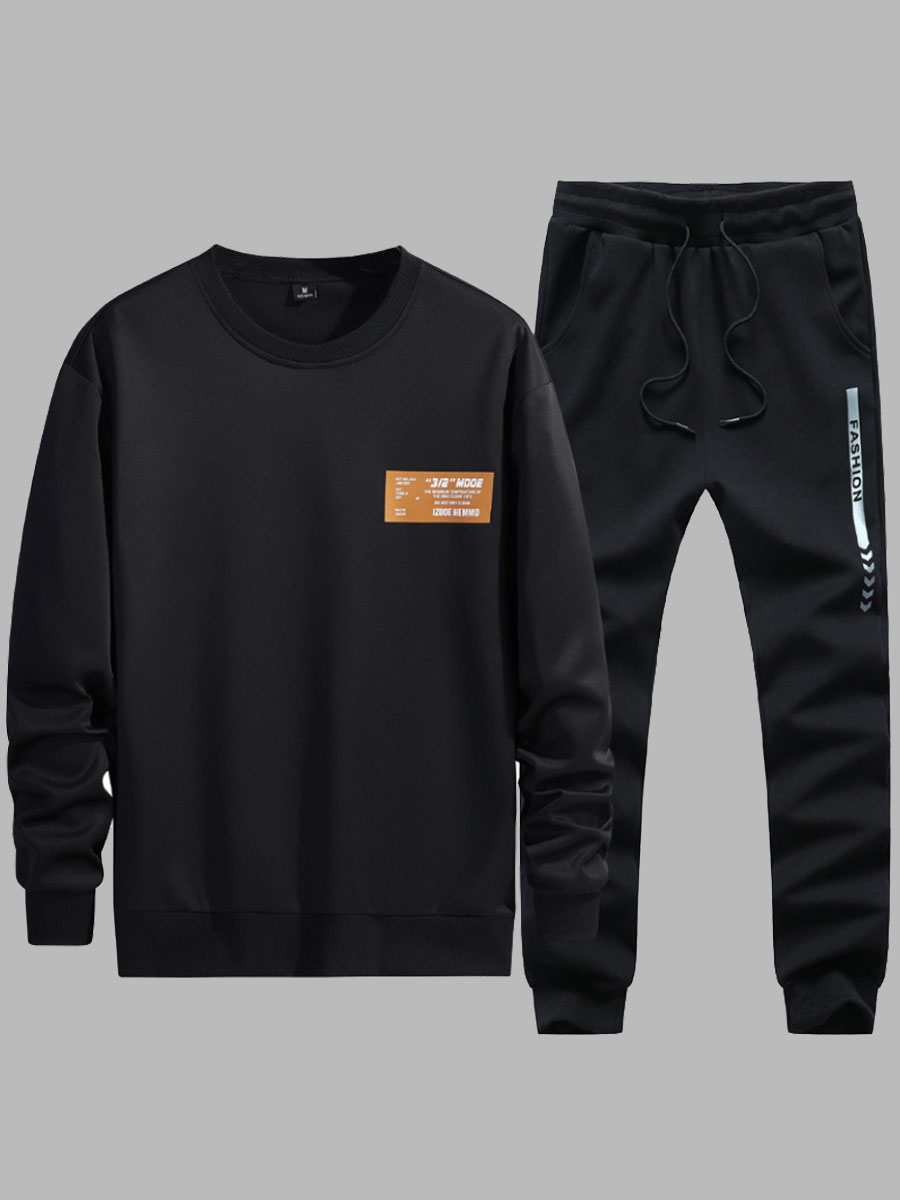 

lovely Sportswear O Neck Print Black Men Two-piece Pants Set