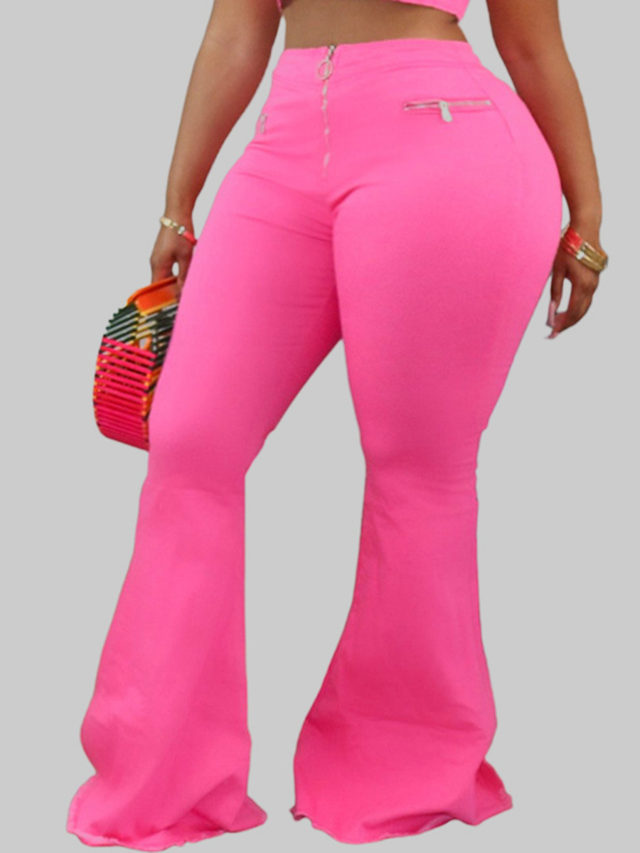 

Lovely Street Zipper Design Pink Plus Size Pants