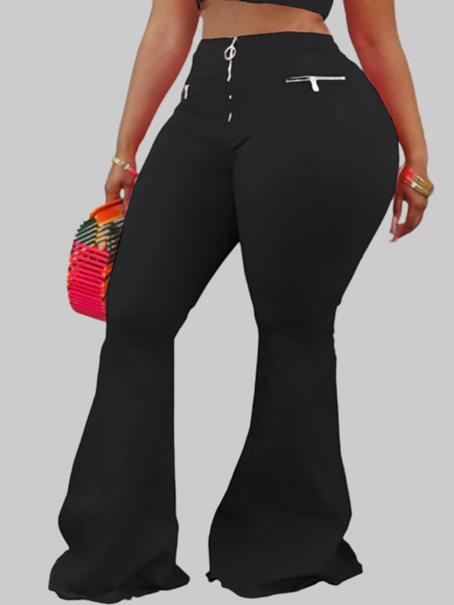 

Lovely Street Zipper Design Black Plus Size Pants