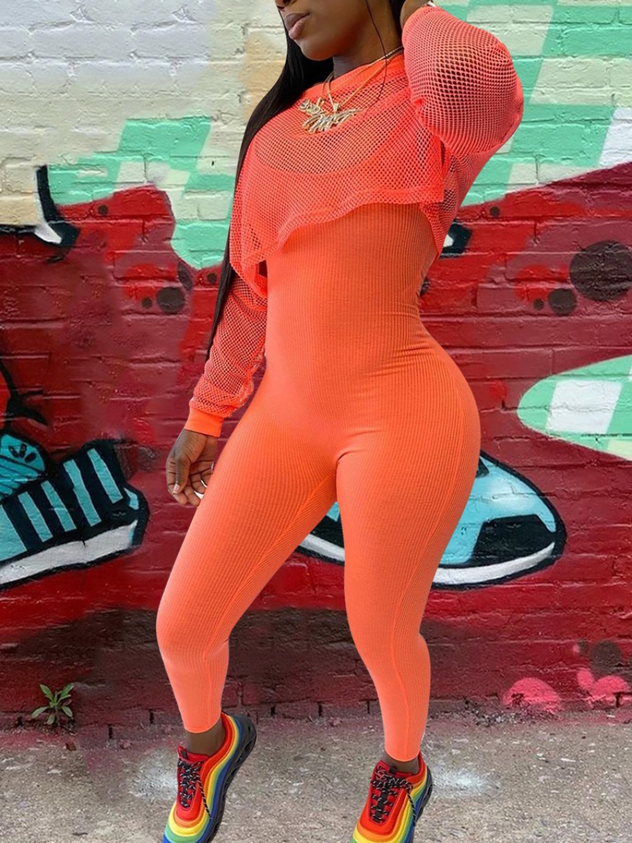 

lovely Sportswear See-through Skinny Jacinth Two Piece Pants Set