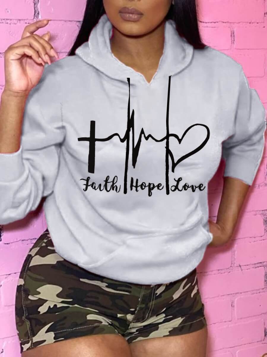 

LW Leisure Hooded Collar Print Grey Hoodie