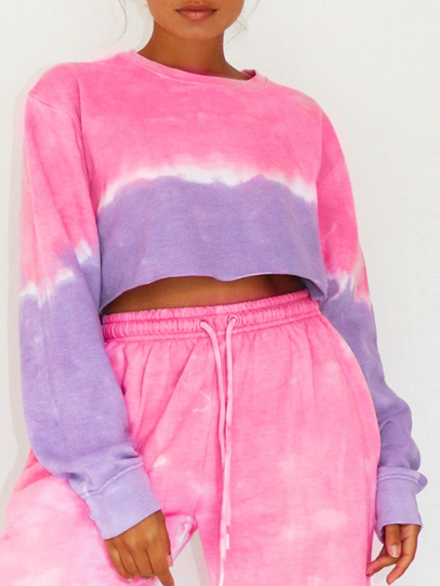 

lovely Street O Neck Tie-dye Purple Hoodie