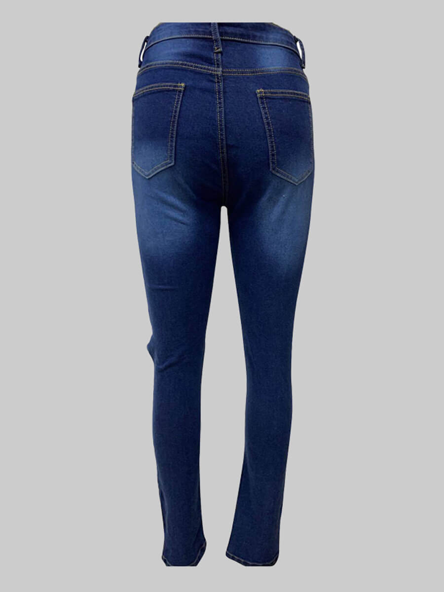 Lovely Stylish Broken Holes Blue Plus Size Jeans