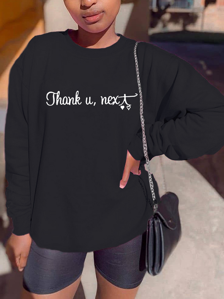 

Lovely Casual O Neck Letter Print Black Hoodie