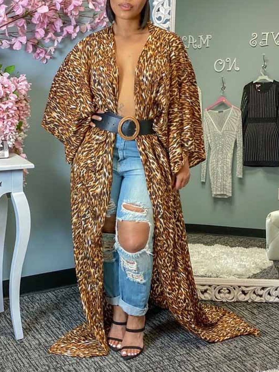 

lovely Stylish Leopard Print Long Coat