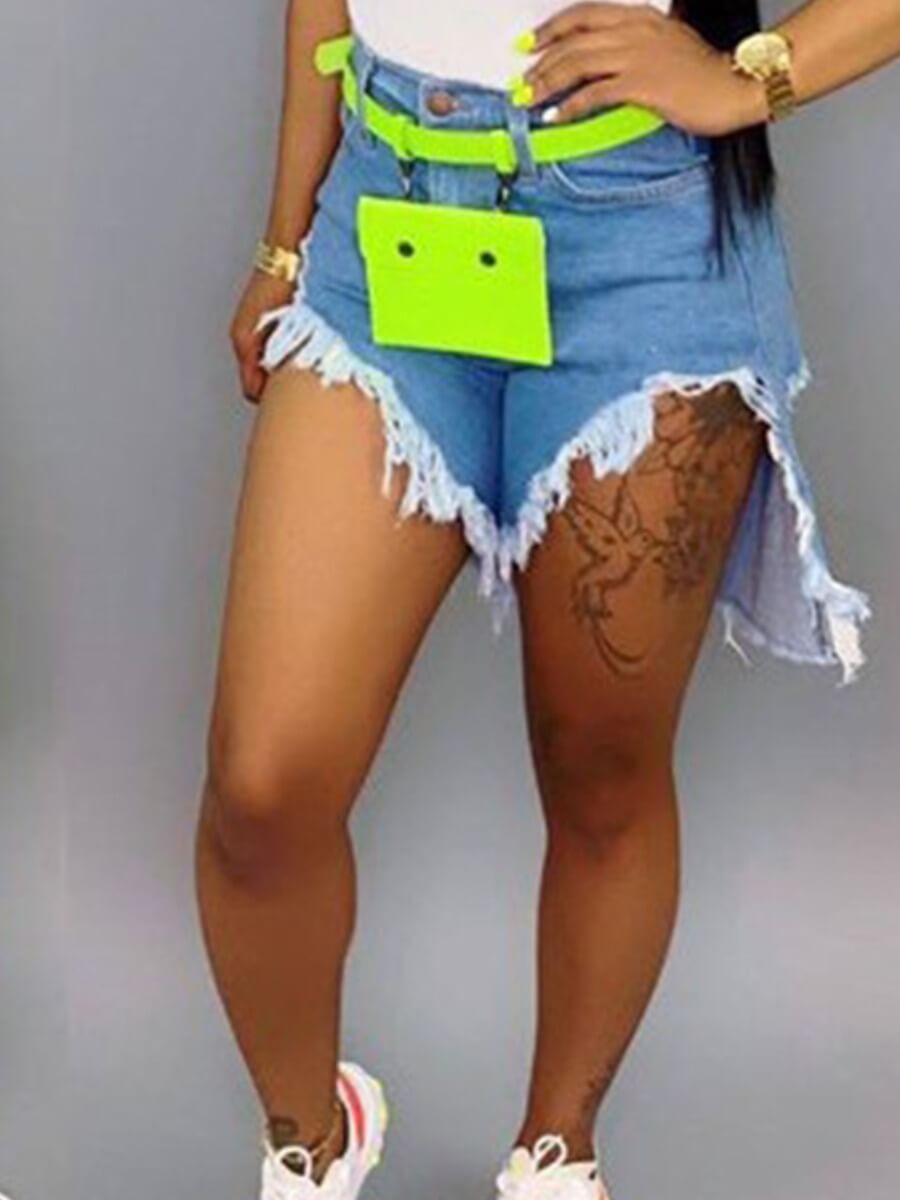Lovely Casual Asymmetrical Baby Blue Shorts