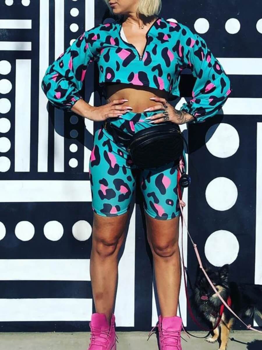 

LW Casual Leopard Print Two-piece Shorts Set