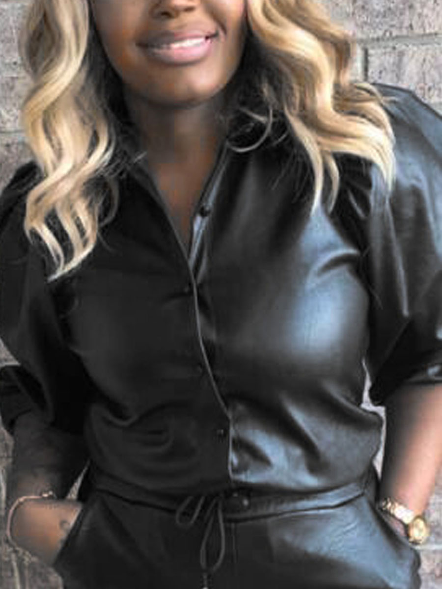 

lovely Stylish Turndown Collar Buttons Design Black Coat