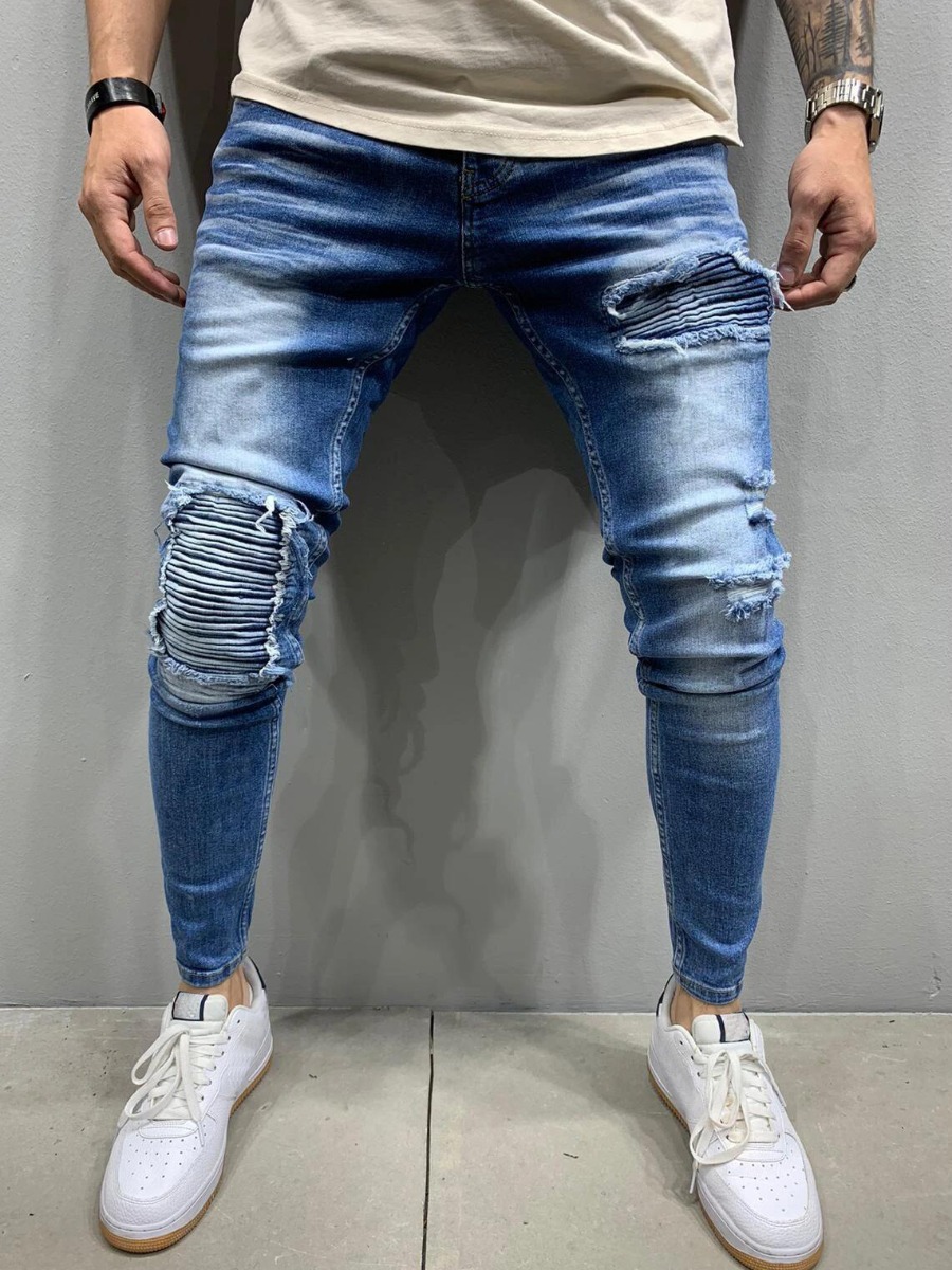 

lovely Stylish Patchwork Deep Blue Men Jeans