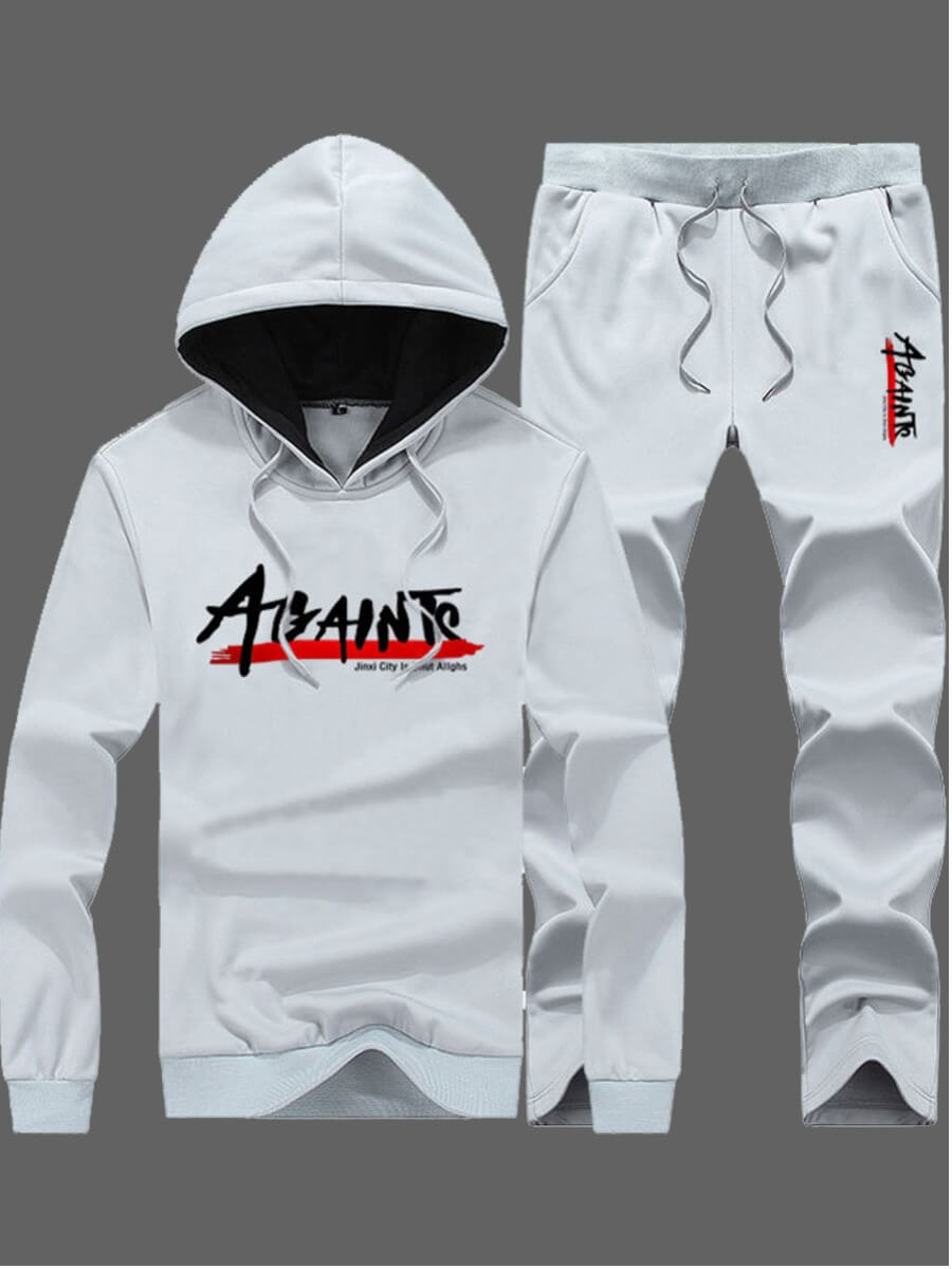 

Lovely Casual Hooded Collar Letter Print Grey Men Two-piece Pants Set