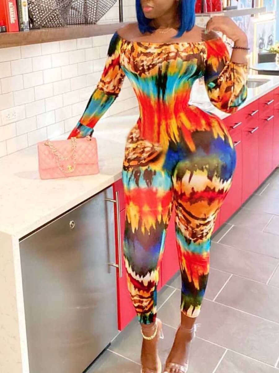 

lovely Stylish Dew Shoulder Tie-dye Multicolor One-piece Jumpsuit, Multi