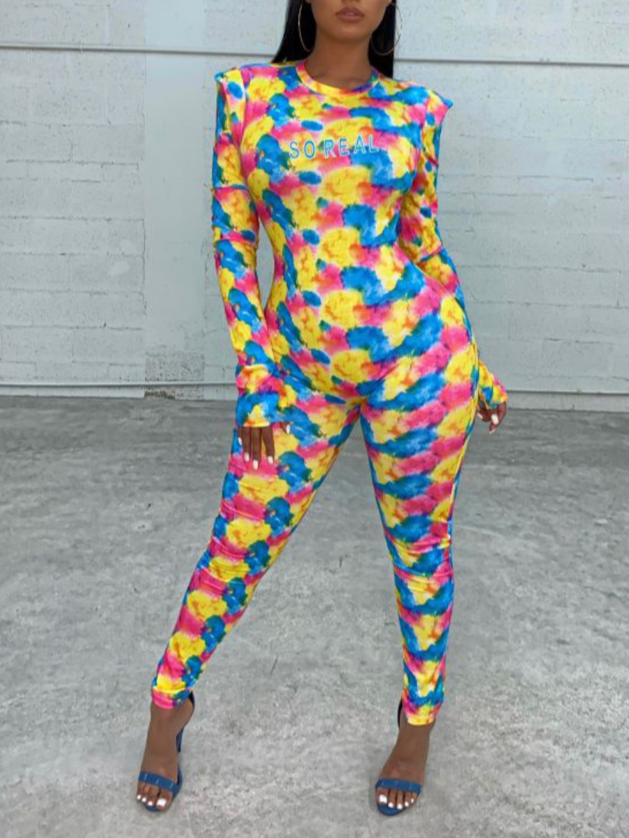 

lovely Leisure O Neck Print Blue One-piece Jumpsuit