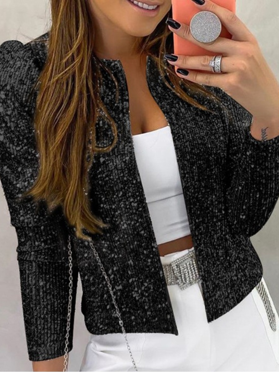 

lovely Trendy Sequined Black Coat