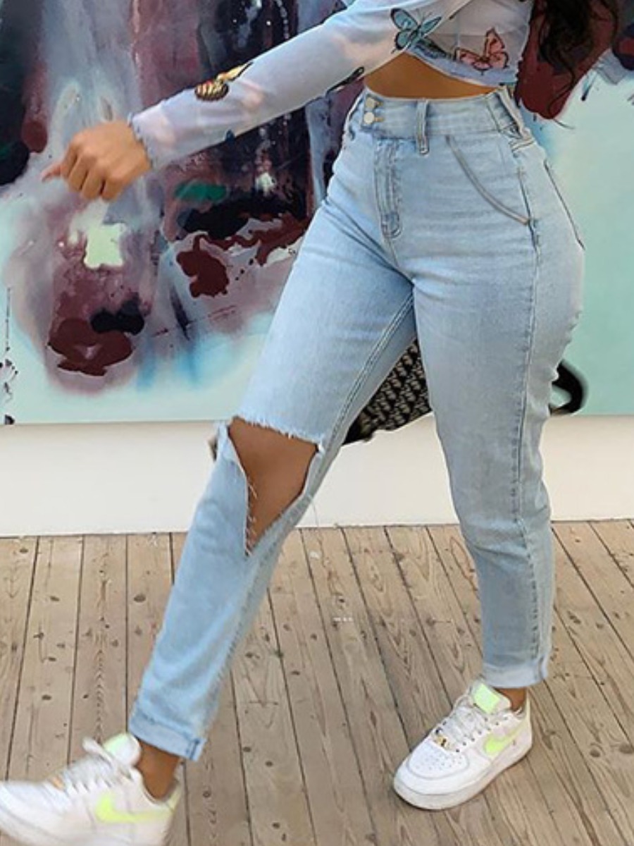 

lovely Casual Broken Holes Blue Jeans