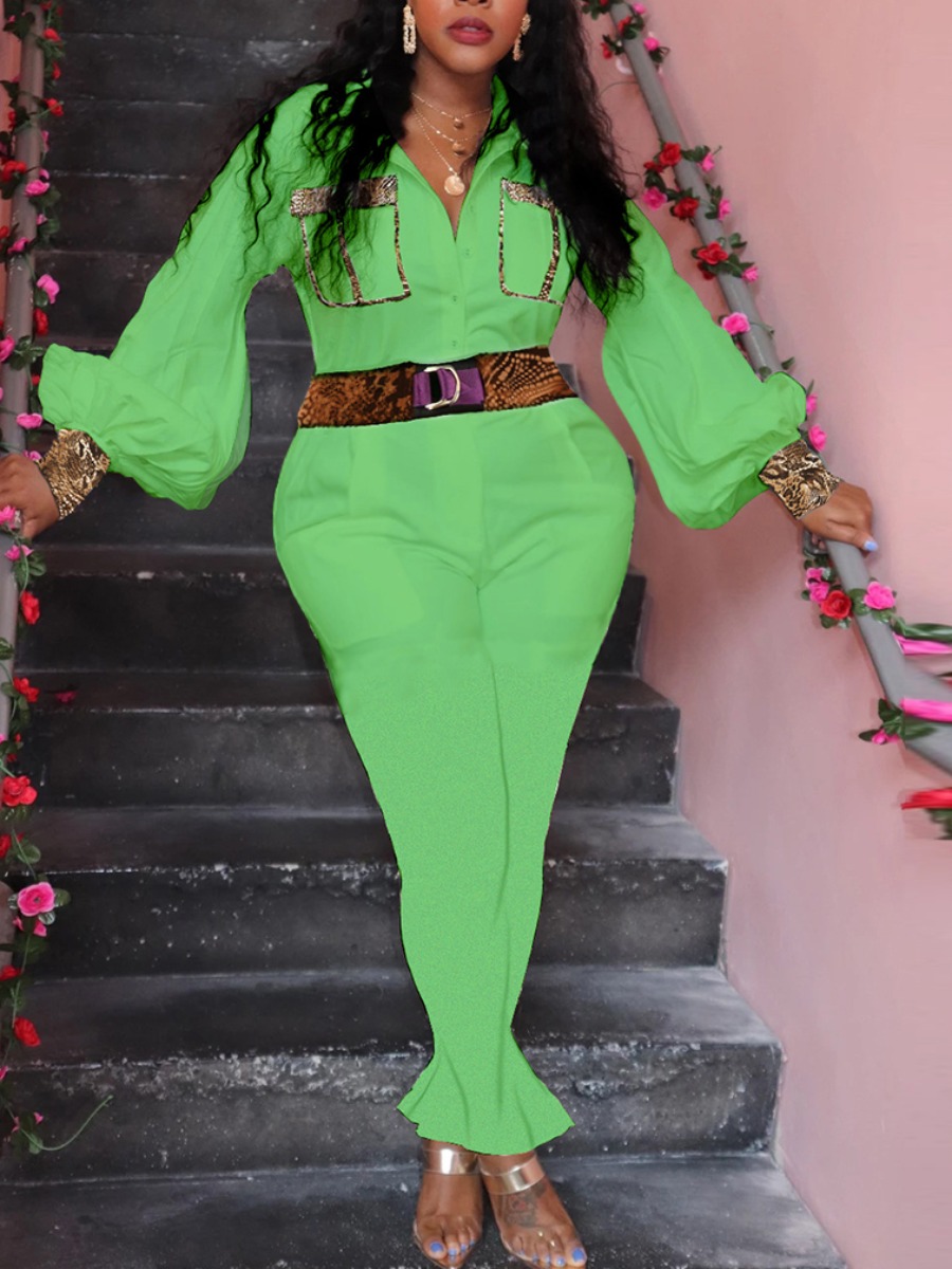 

lovely Trendy Patchwork Green Plus Size One-piece Jumpsuit