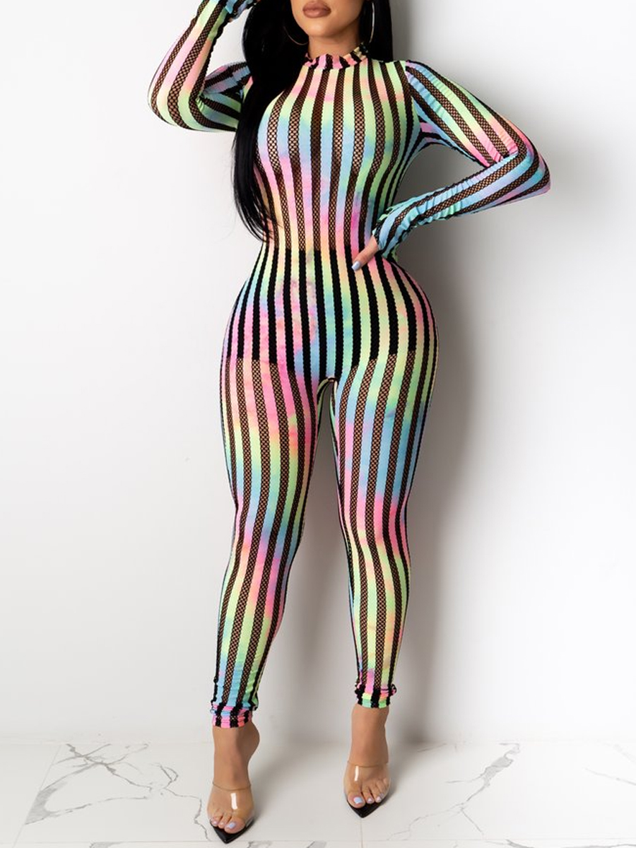 

Lovely Trendy Rainbow Striped MulticolorOne-piece Jumpsuit, Multi