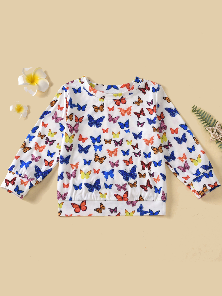 

lovely Casual O Neck Butterfly Print White Girl Hoodie