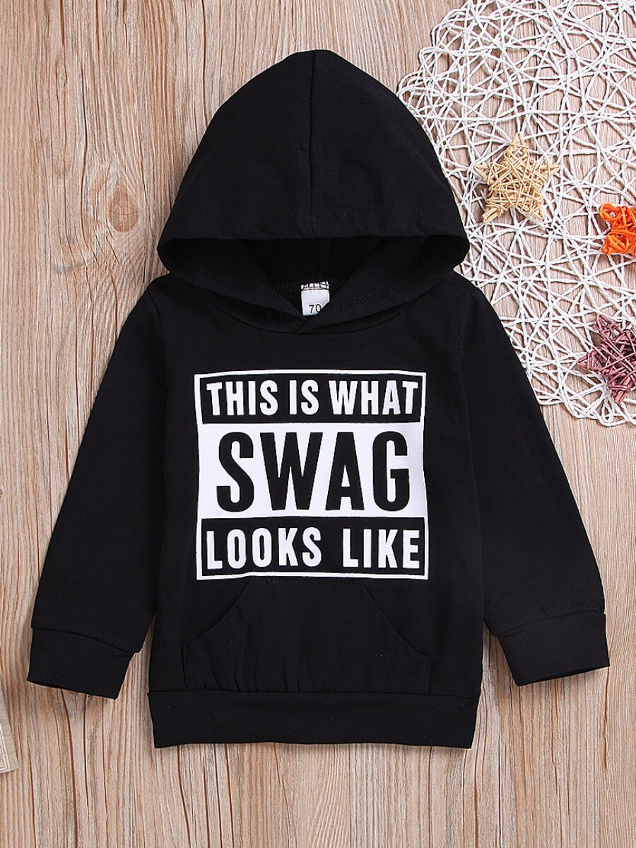 

Lovely Casual Hooded Collar Letter Print Black Boy Hoodie