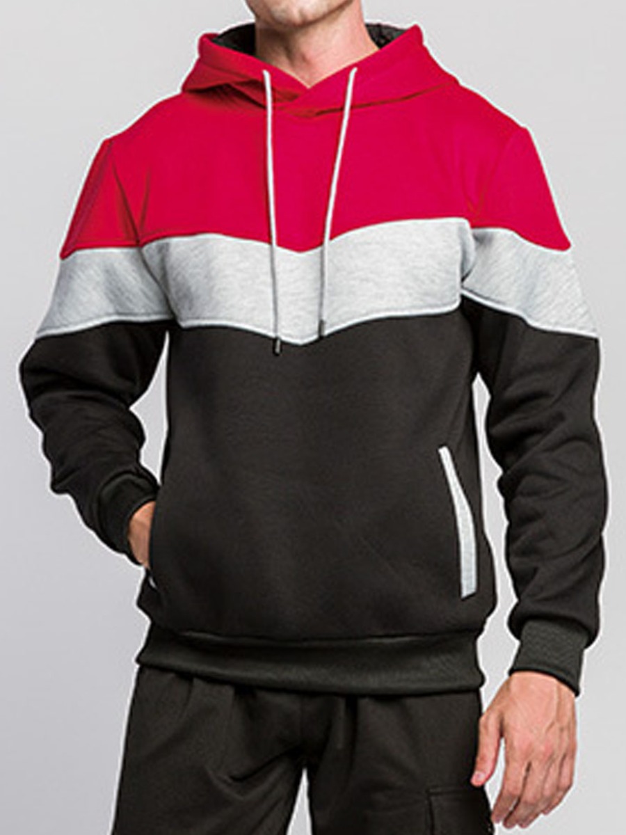 

lovely Street Hooded Collar Patchwork Red Men Hoodie